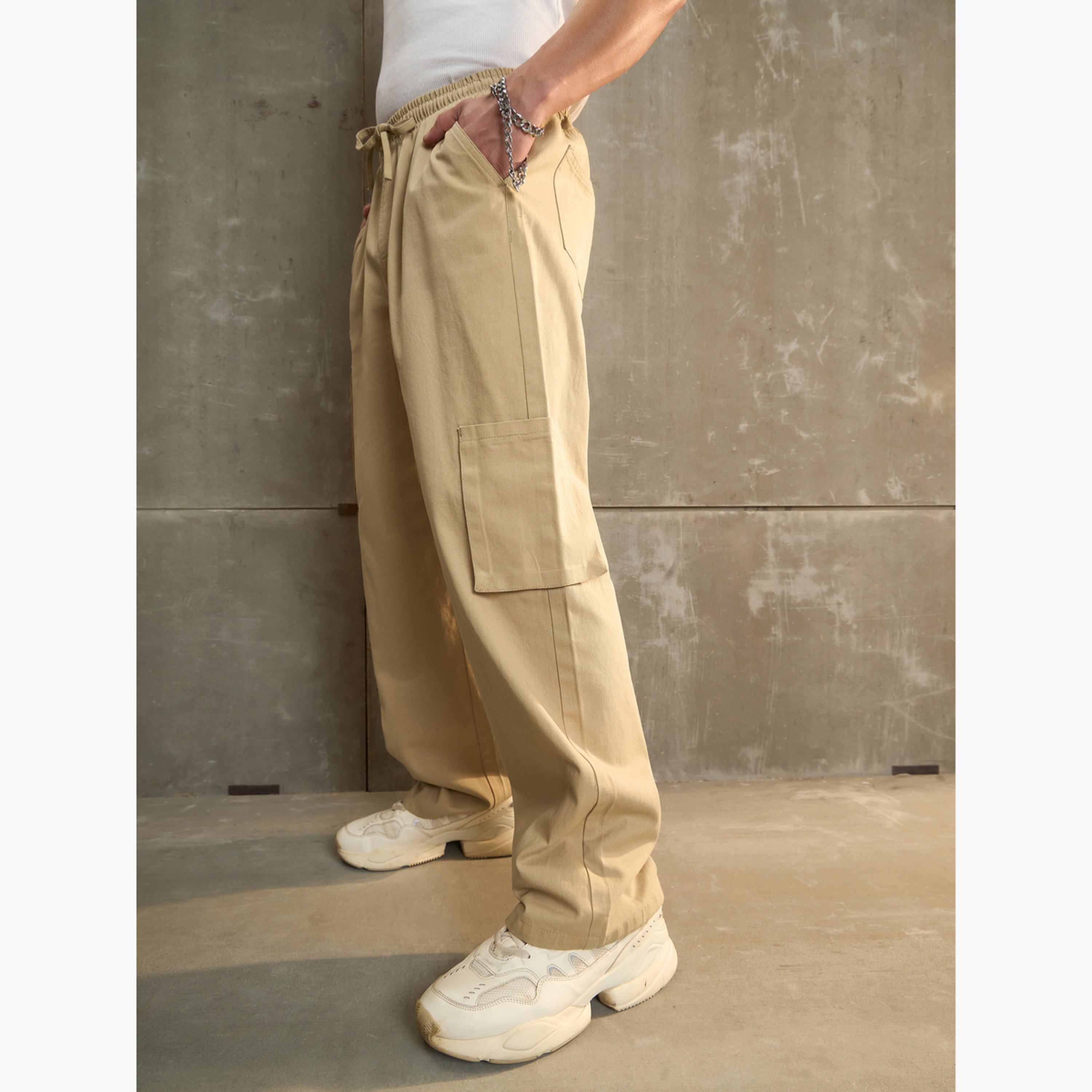 ساسافراس - بنطال كارغو واسع الساق باللون البيج-women-clothing-bottoms-trousers-image-6