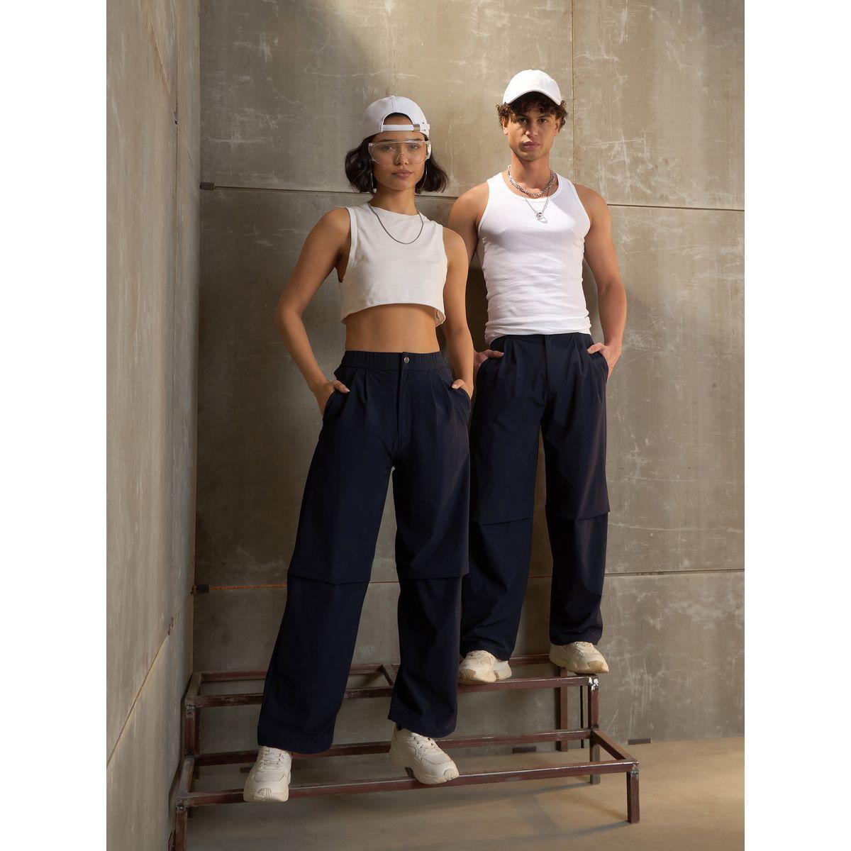 Sassafras Solid Front Pleated Baggy Parachute Pants-women-clothing-bottoms-trousers-image-8