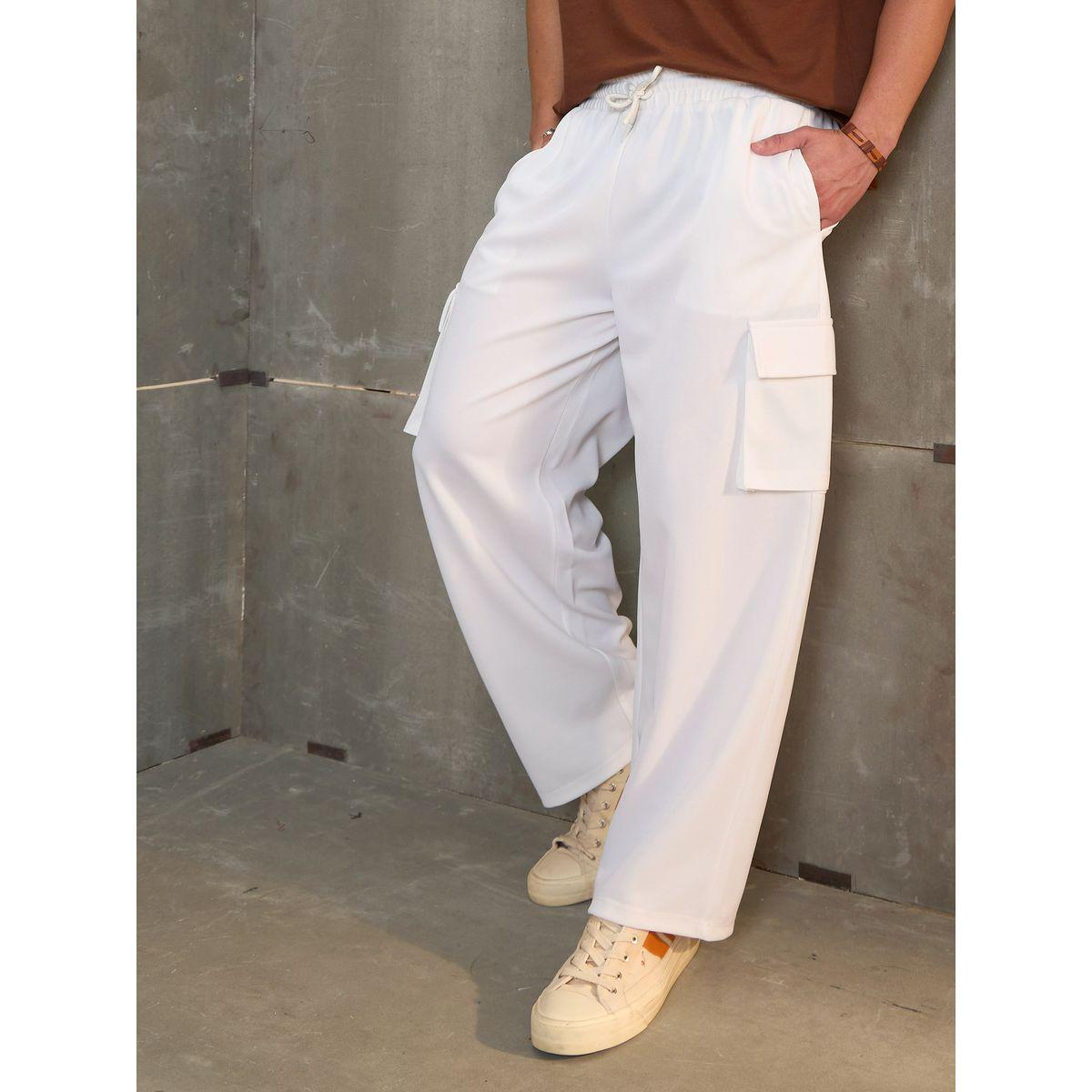 بنطال بقصة عادية وخصر متوسط مع جيوب-women-clothing-bottoms-trousers-image-1