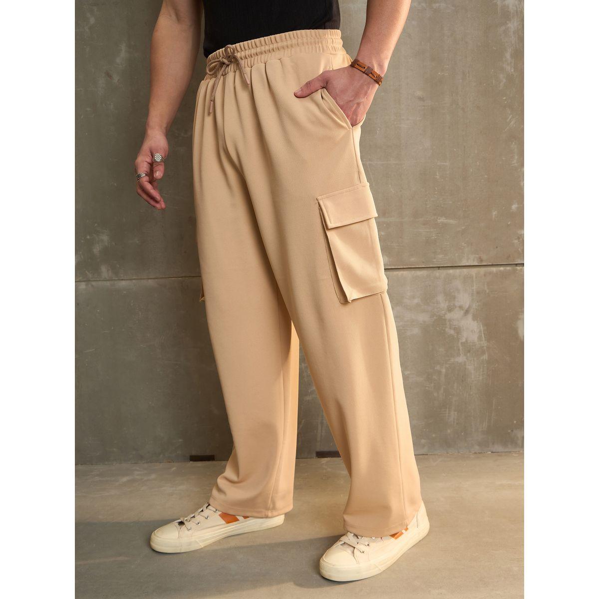 Sassafras Beige Solid Drawstring Waist Wide Leg Pants-women-clothing-bottoms-trousers-image-3