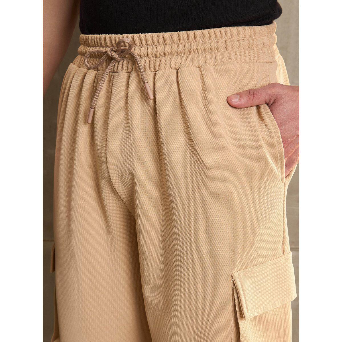 Sassafras Beige Solid Drawstring Waist Wide Leg Pants-women-clothing-bottoms-trousers-image-4