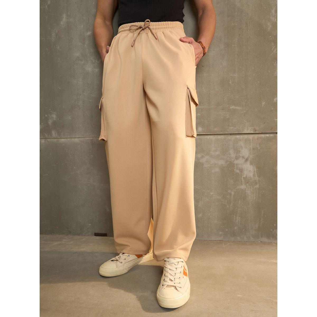 Sassafras Beige Solid Drawstring Waist Wide Leg Pants-women-clothing-bottoms-trousers-image-8