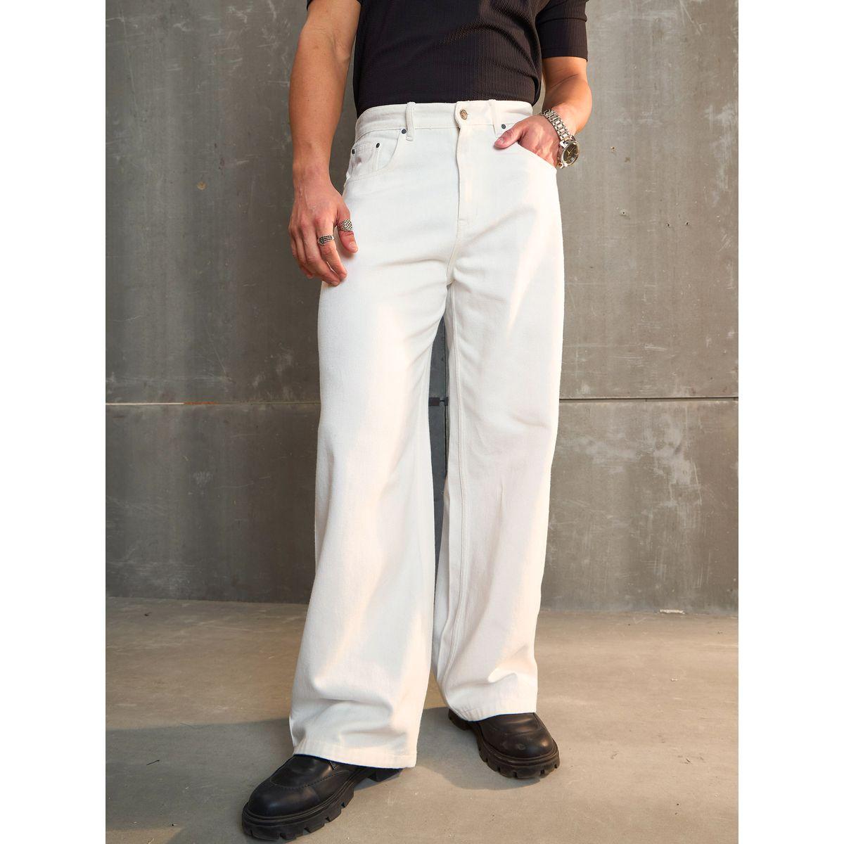 Sassafras White Basic Wide Leg Jeans-men-clothing-bottoms-jeans-image-1