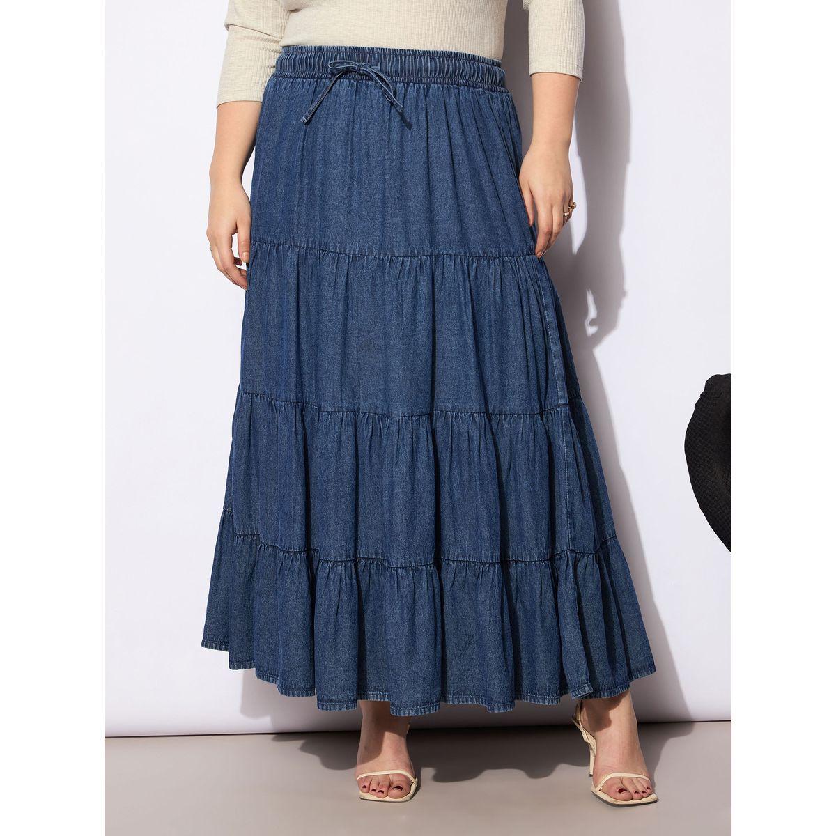 Sassafras Plus Size A-Line Tiered Maxi Skirt with Drawstring-women-clothing-bottoms-skirts-image-1