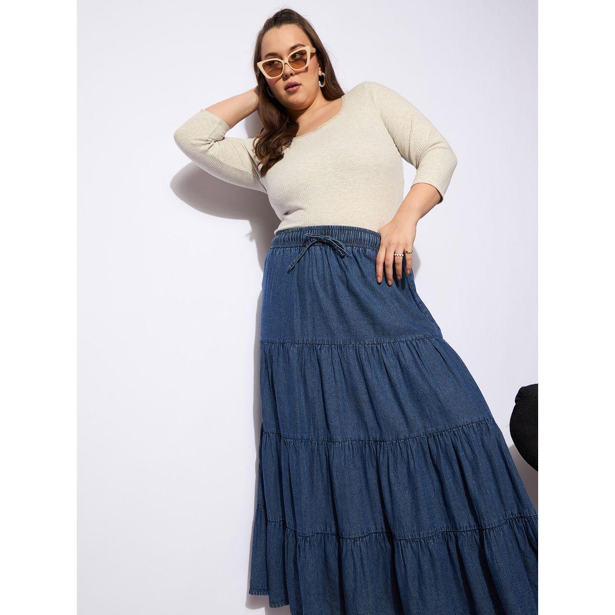 تنورة طويلة بمقاس كبير وكسرات مع أربطة-women-clothing-bottoms-skirts-image-2
