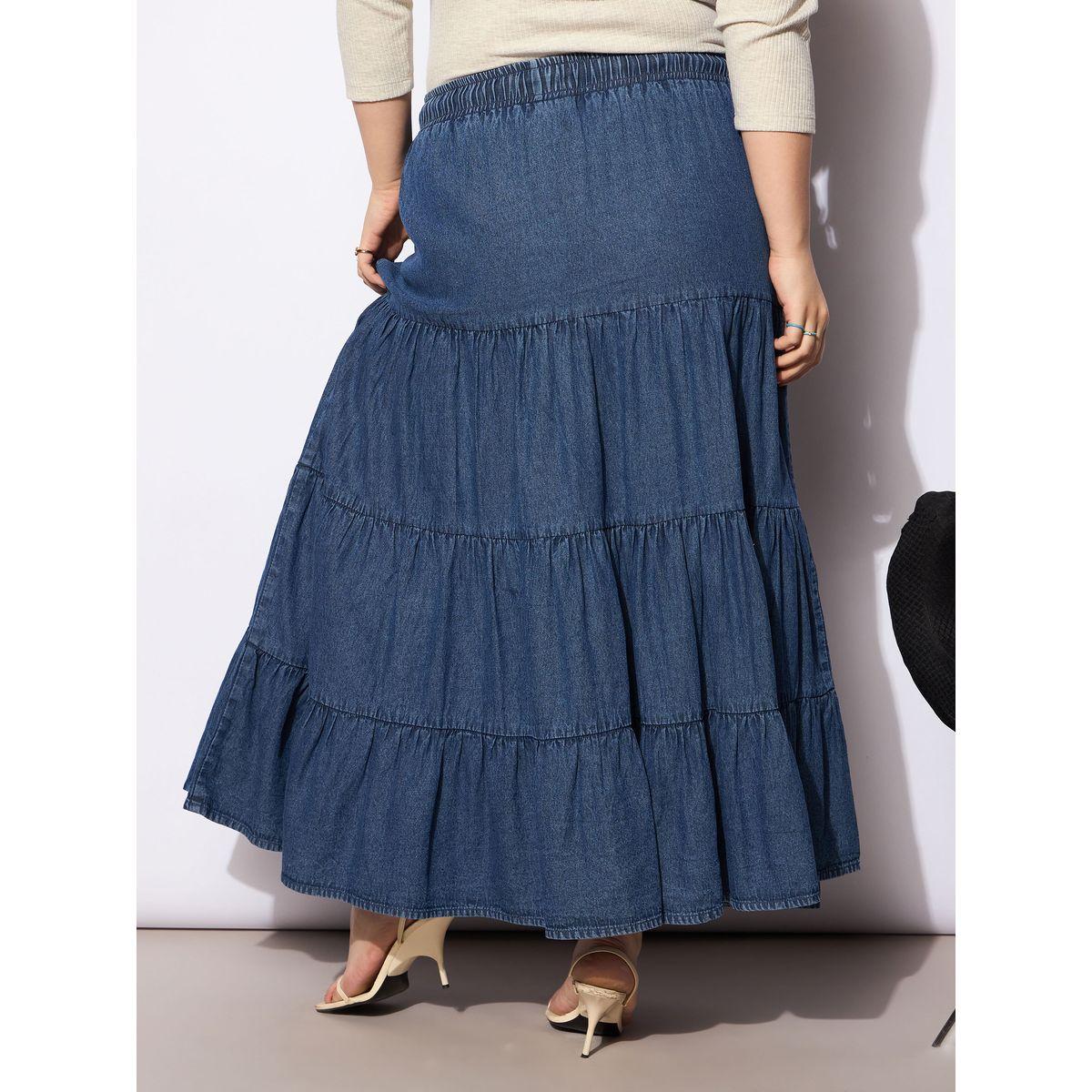 تنورة طويلة بمقاس كبير وكسرات مع أربطة-women-clothing-bottoms-skirts-image-5