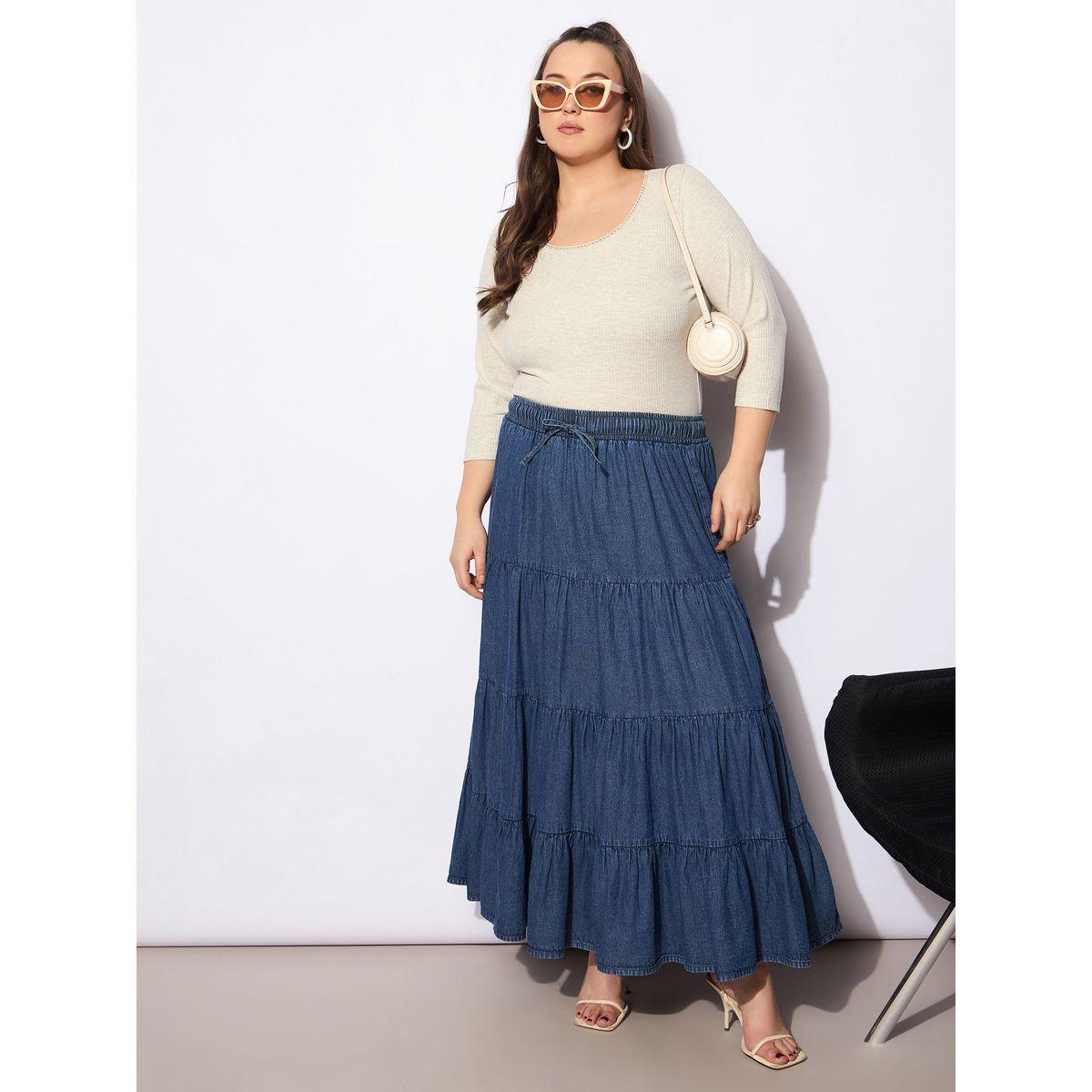 تنورة طويلة بمقاس كبير وكسرات مع أربطة-women-clothing-bottoms-skirts-image-6