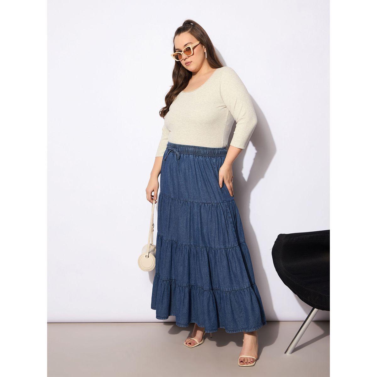 تنورة طويلة بمقاس كبير وكسرات مع أربطة-women-clothing-bottoms-skirts-image-7