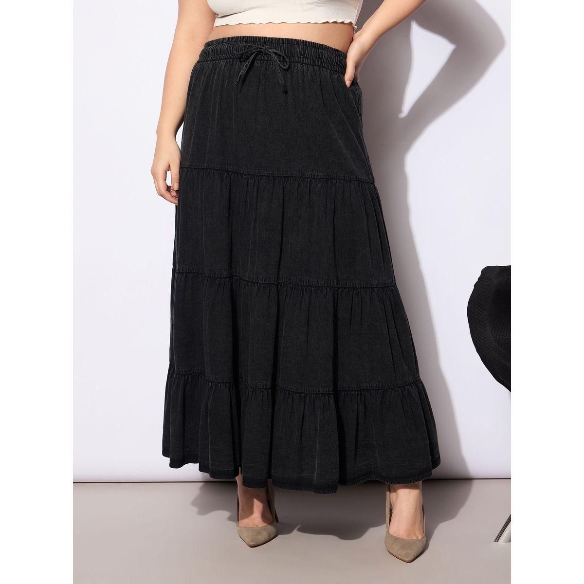 Sassafras Plus Size A-Line Tiered Maxi Skirt with Drawstring-women-clothing-bottoms-skirts-image-1