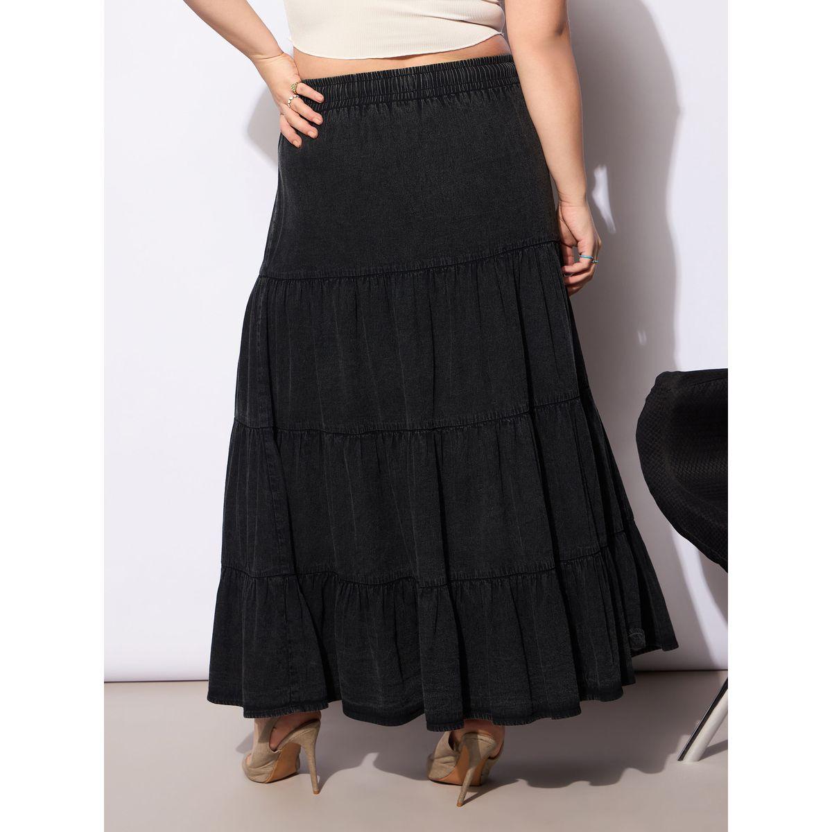 Sassafras Plus Size A-Line Tiered Maxi Skirt with Drawstring-women-clothing-bottoms-skirts-image-5
