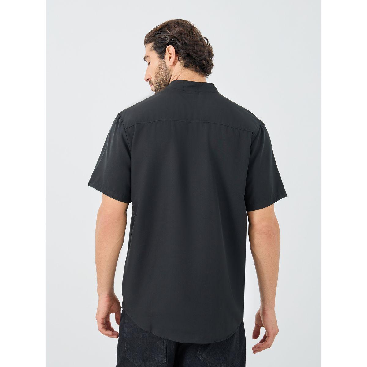 Styli Mandarin Collar Half Placket Short Sleeve Slim Fit Shirt-men-clothing-shirts-image-4