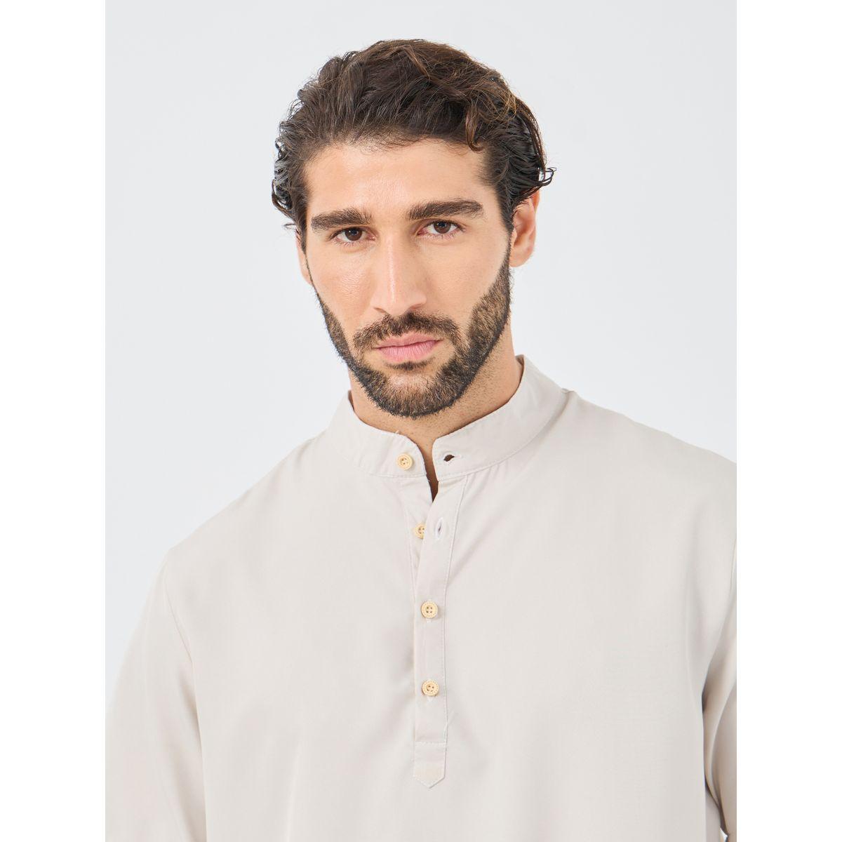 Styli Mandarin Collar Half Placket Short Sleeve Slim Fit Shirt-men-clothing-shirts-image-3