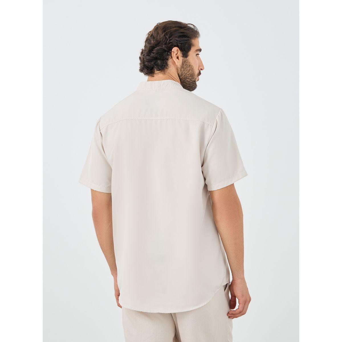 Styli Mandarin Collar Half Placket Short Sleeve Slim Fit Shirt-men-clothing-shirts-image-4