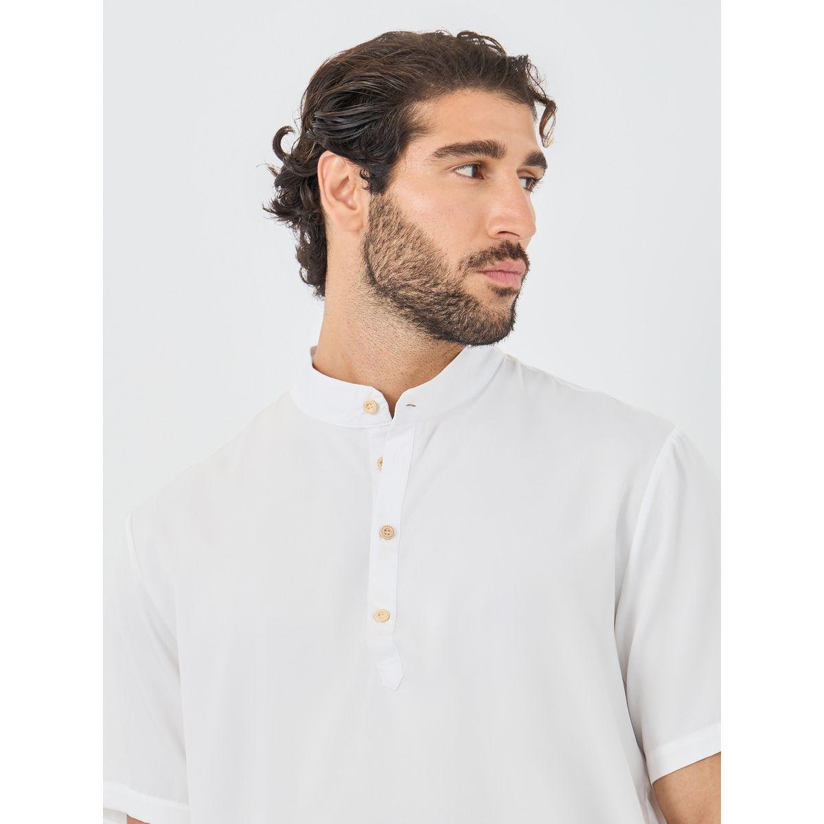 Styli Mandarin Collar Half Placket Short Sleeve Slim Fit Shirt-men-clothing-shirts-image-3