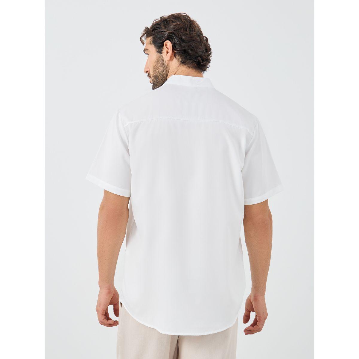 Styli Mandarin Collar Half Placket Short Sleeve Slim Fit Shirt-men-clothing-shirts-image-4