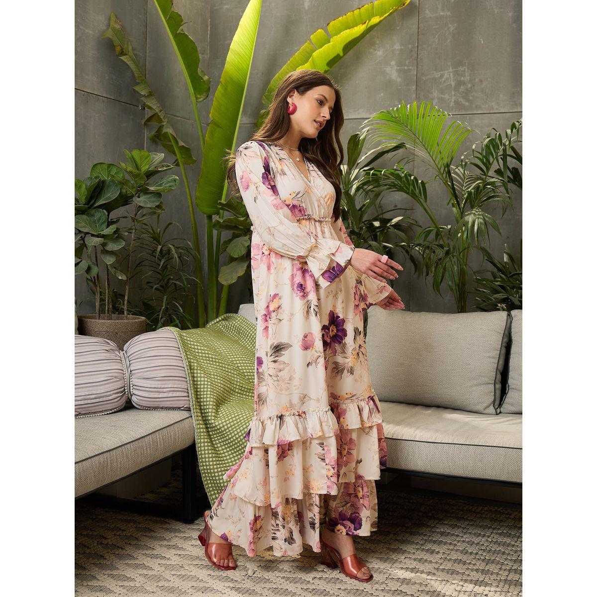 فستان طويل واسع مطبع بطبعة زهور وكشكش-women-clothing-ethnicwear-dresses-image-3