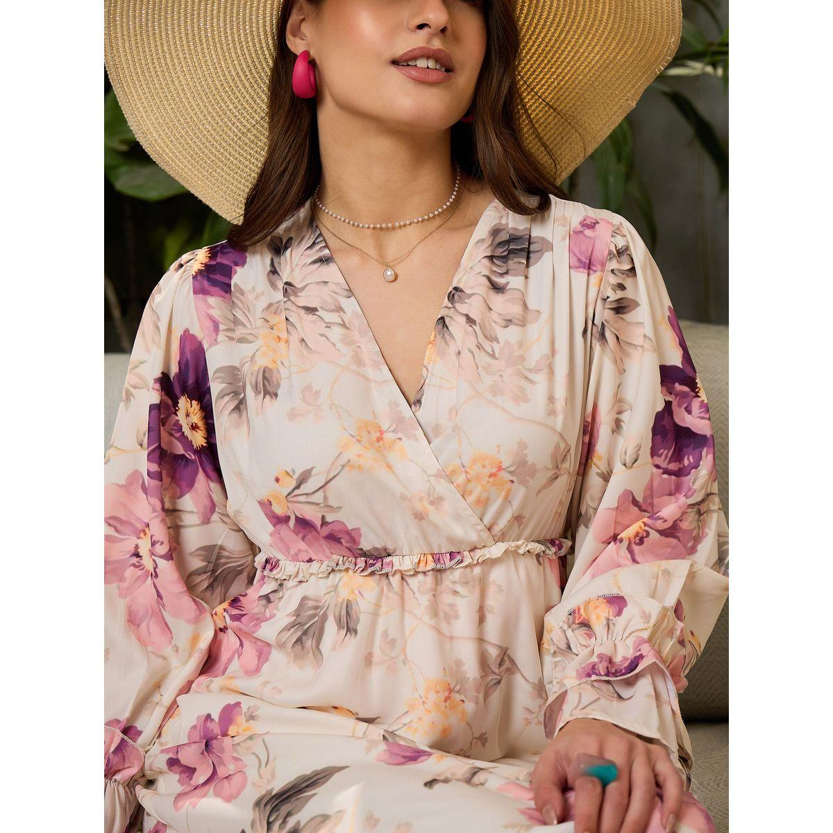 فستان طويل واسع مطبع بطبعة زهور وكشكش-women-clothing-ethnicwear-dresses-image-4