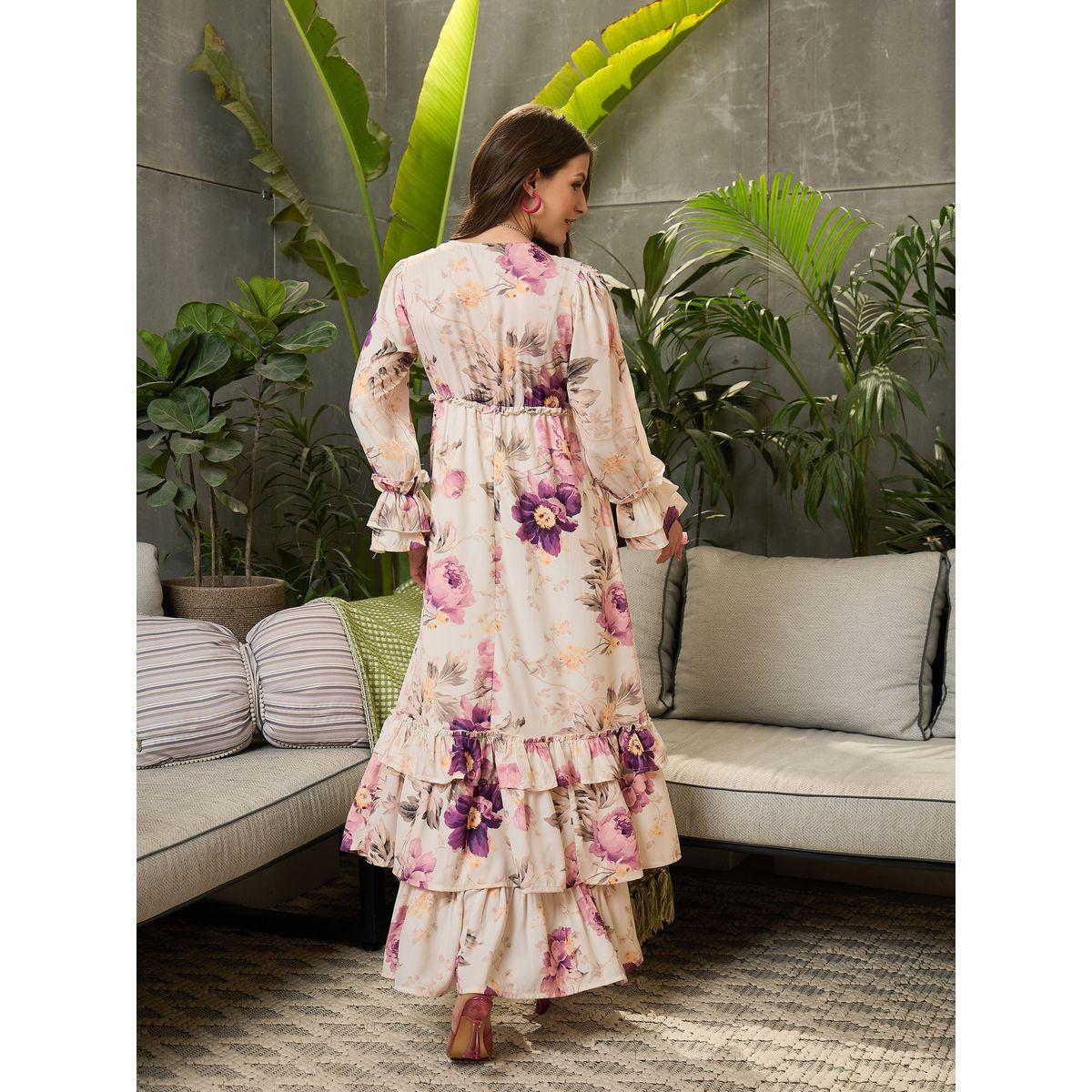 فستان طويل واسع مطبع بطبعة زهور وكشكش-women-clothing-ethnicwear-dresses-image-5
