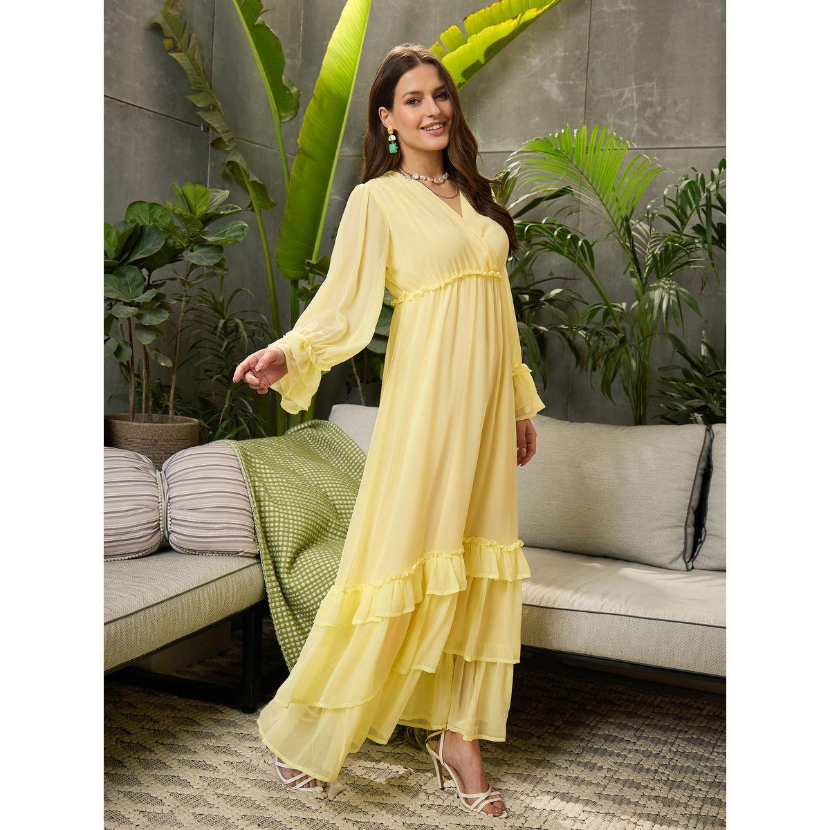 فستان طويل بكسرات وتفاصيل كشكش-women-clothing-ethnicwear-dresses-image-3