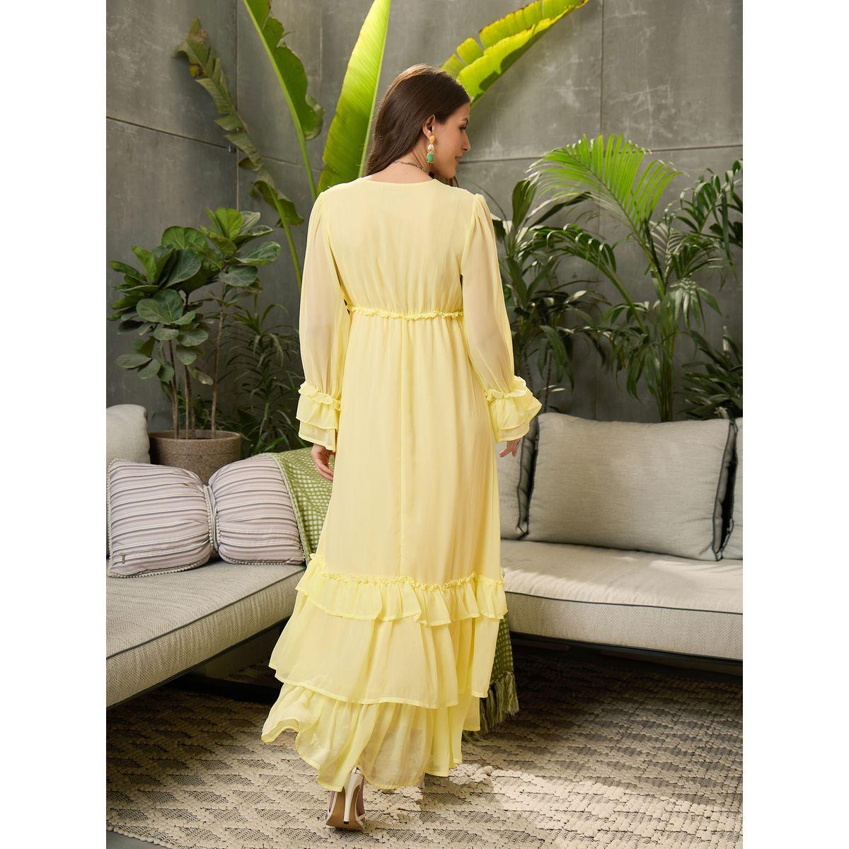 فستان طويل بكسرات وتفاصيل كشكش-women-clothing-ethnicwear-dresses-image-5
