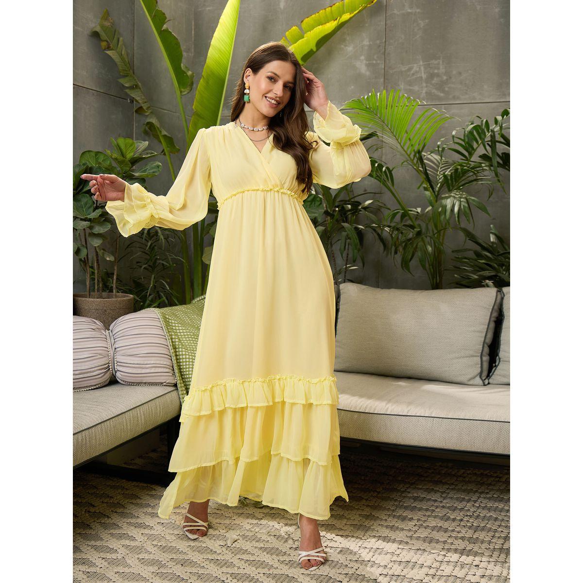 فستان طويل بكسرات وتفاصيل كشكش-women-clothing-ethnicwear-dresses-image-6