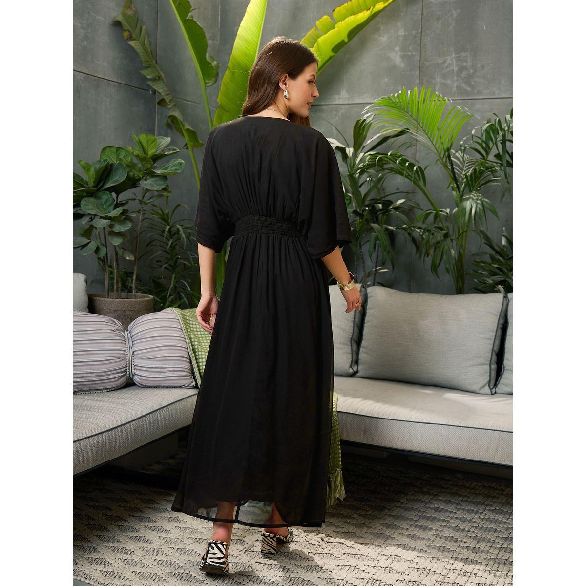 Sassafras Solid V-Neck Kimono Sleeve Maxi Dress-women-clothing-ethnicwear-dresses-image-5