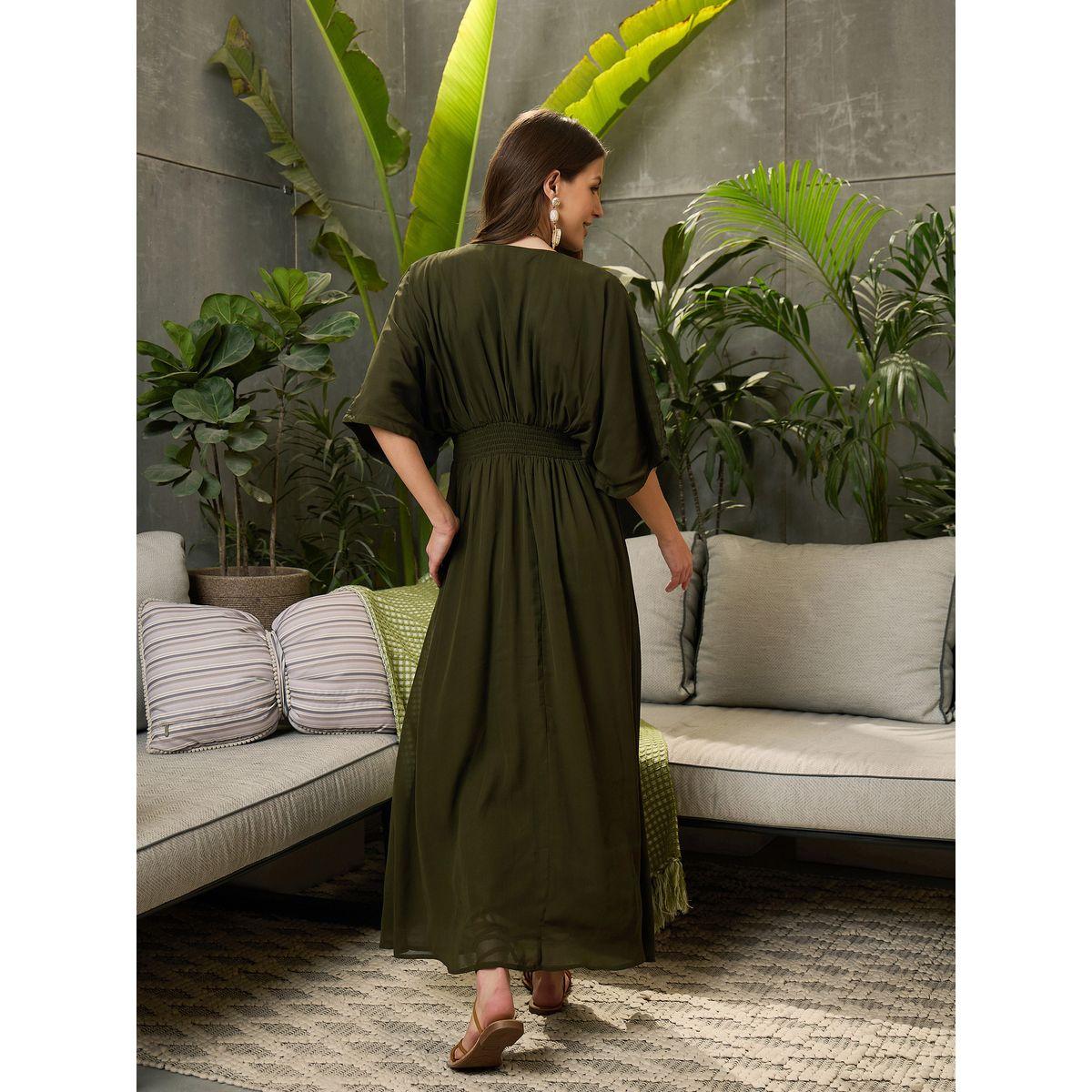 فستان طويل سادة بأكمام كيمونو-women-clothing-ethnicwear-dresses-image-5
