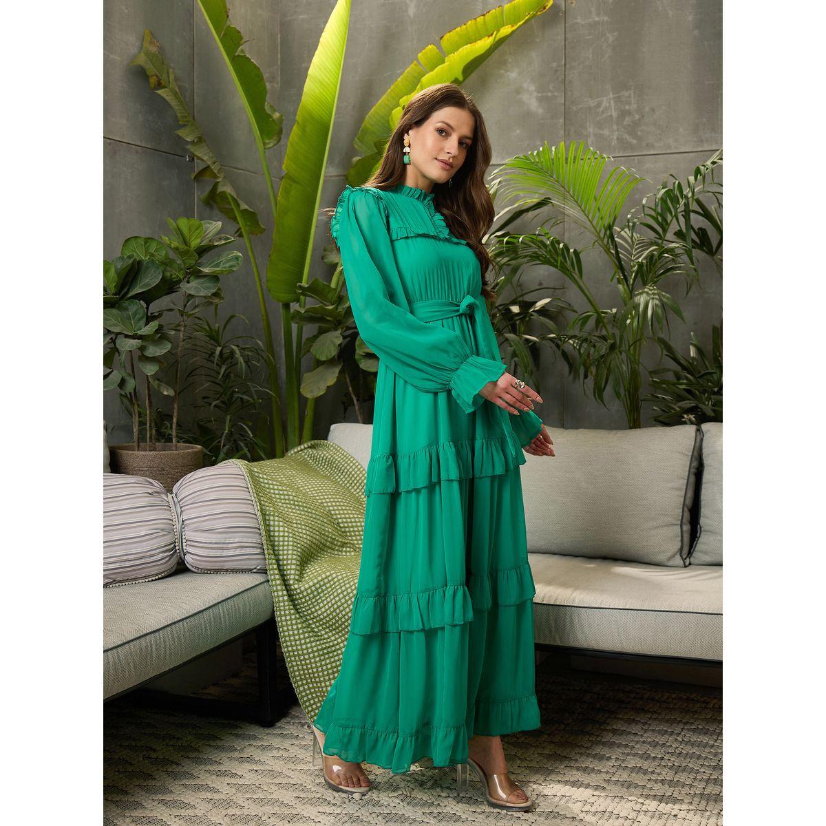 Sassafras Ruffled Detail Waist Tie-Up Tiered Maxi Dress-women-clothing-ethnicwear-dresses-image-3