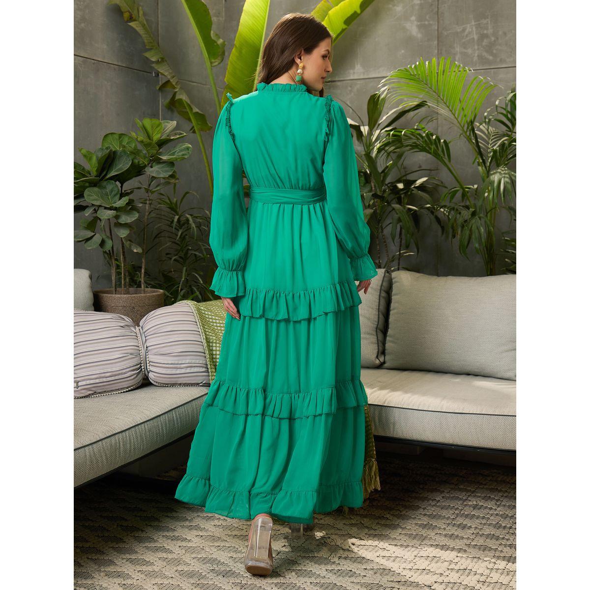 Sassafras Ruffled Detail Waist Tie-Up Tiered Maxi Dress-women-clothing-ethnicwear-dresses-image-5