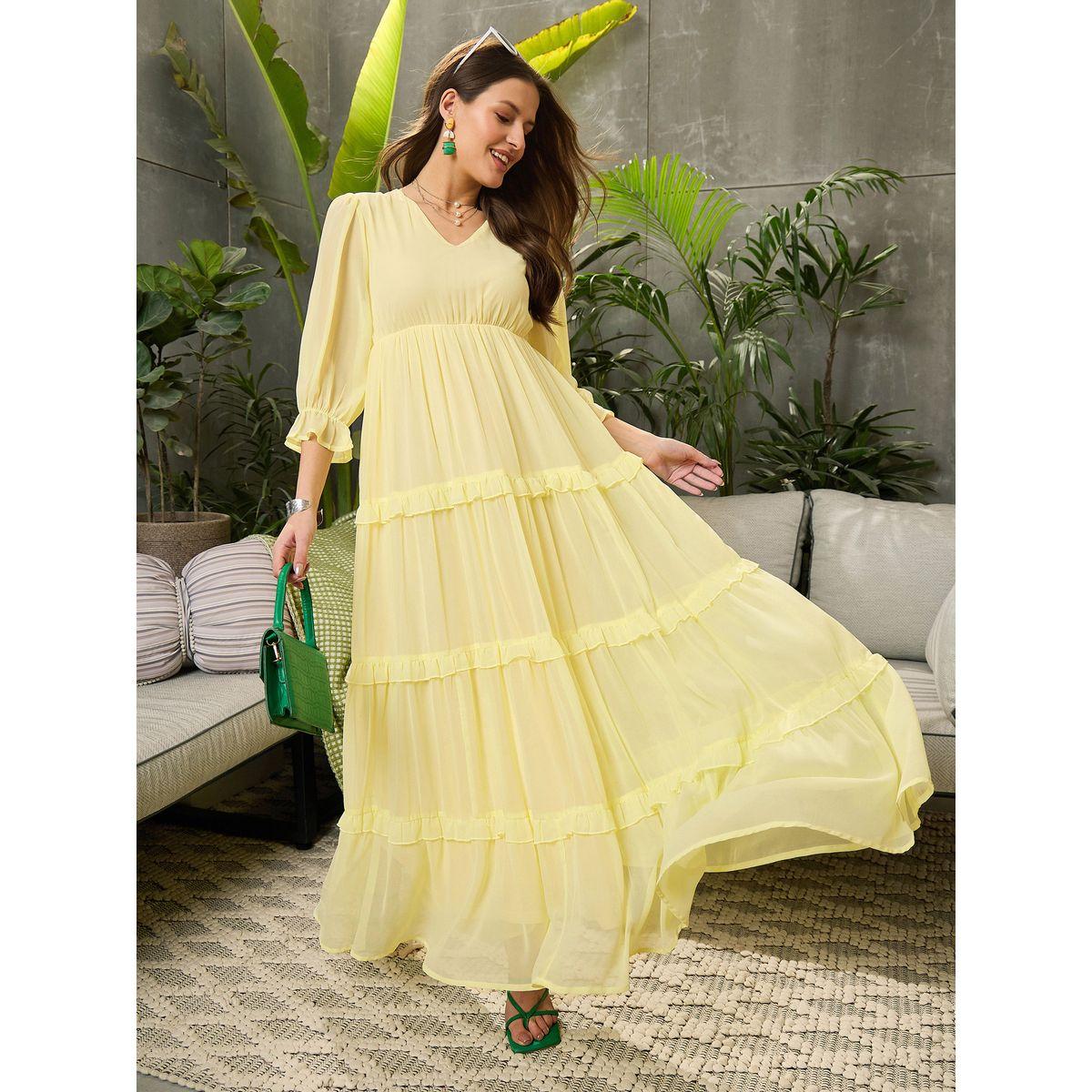 Sassafras V-Neck A-Line Tiered Maxi Dress-women-clothing-ethnicwear-dresses-image-1