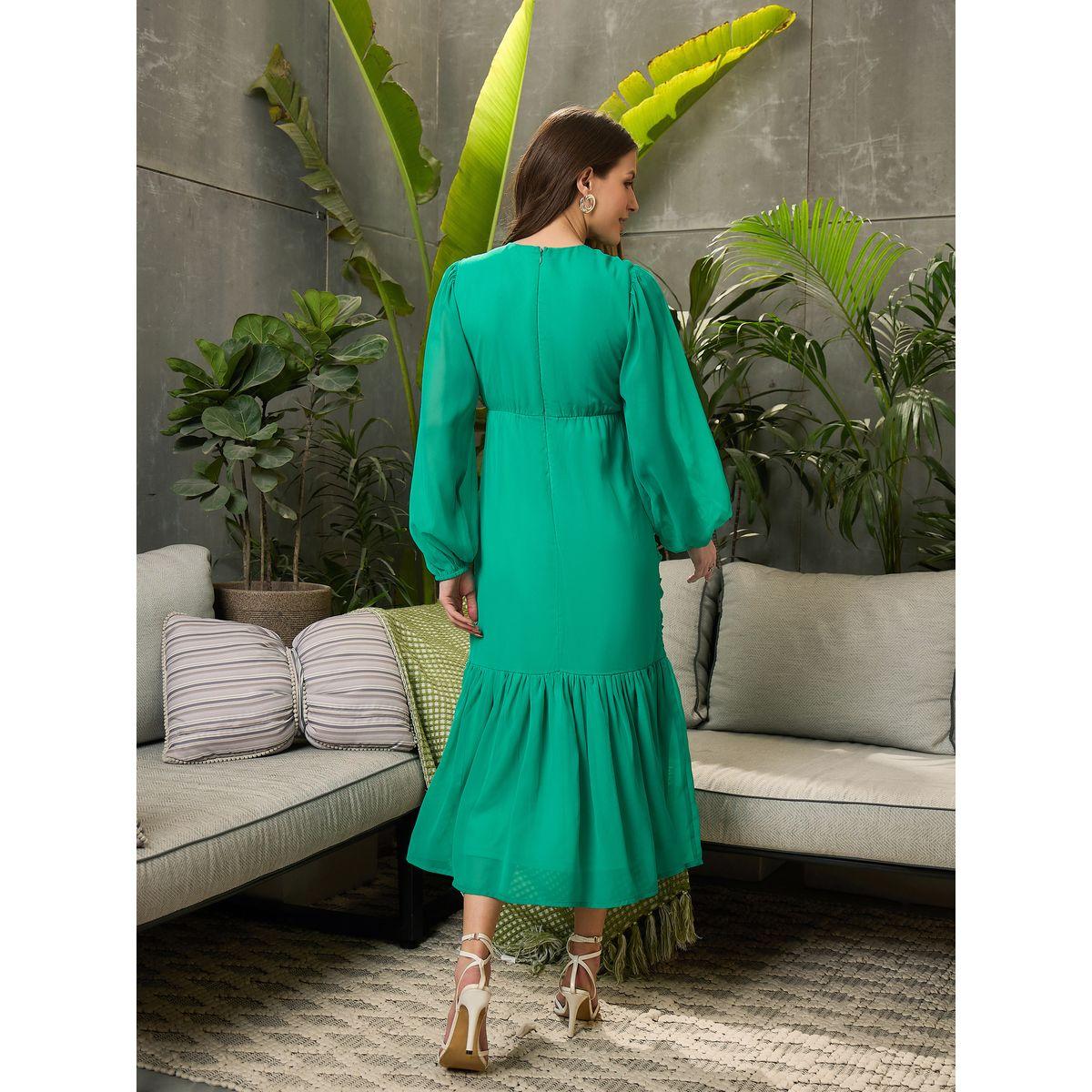Sassafras Balloon Sleeve Ruched Detail Midi Dress-women-clothing-ethnicwear-dresses-image-5