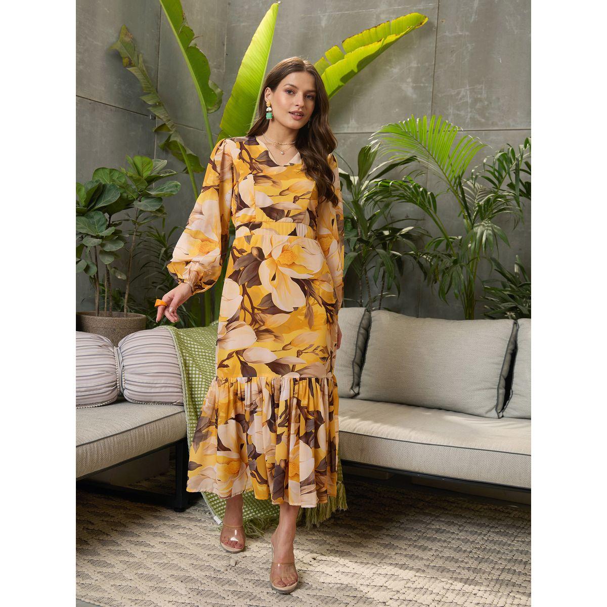 فستان طويل بطبعة زهور وأكمام بالون-women-clothing-ethnicwear-dresses-image-3
