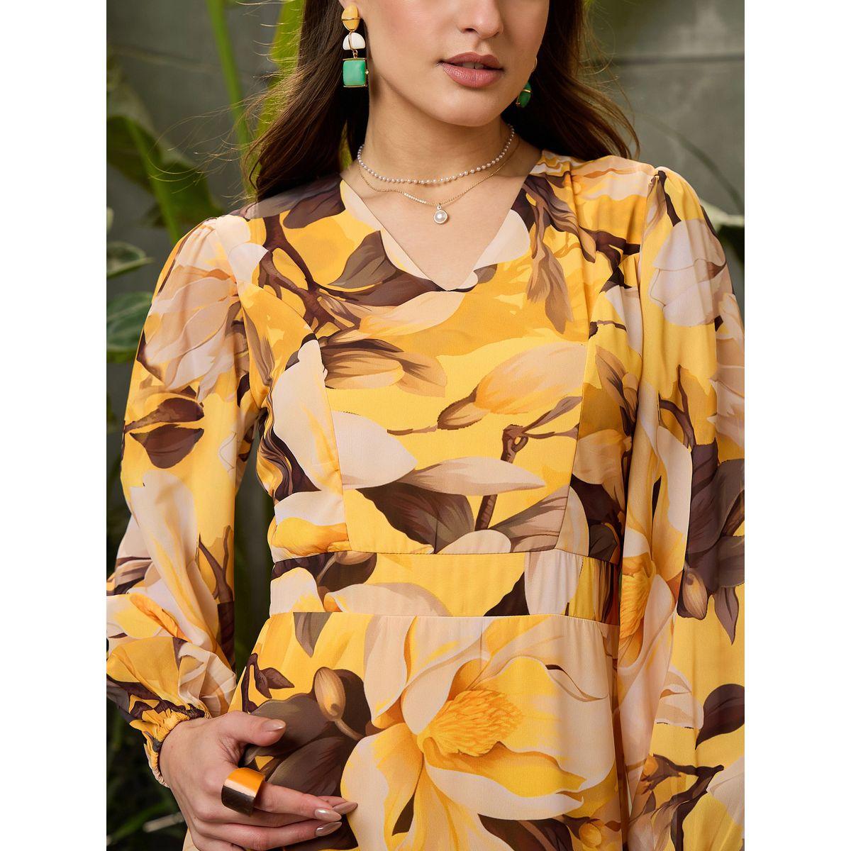 Sassafras Floral Print Balloon Sleeve Maxi Dress-women-clothing-ethnicwear-dresses-image-4