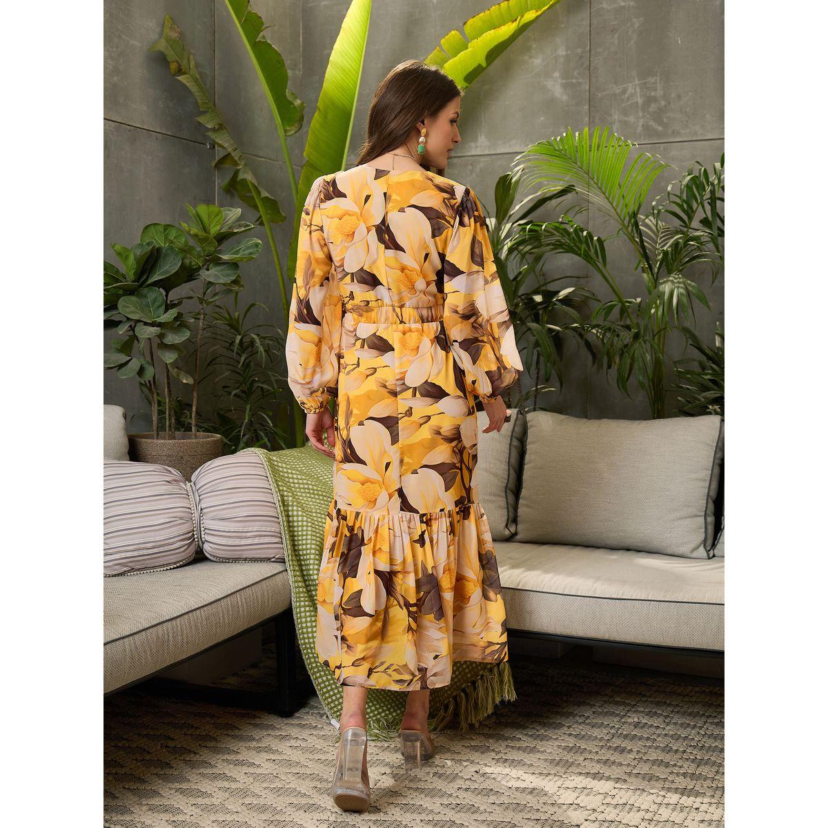 Sassafras Floral Print Balloon Sleeve Maxi Dress-women-clothing-ethnicwear-dresses-image-5