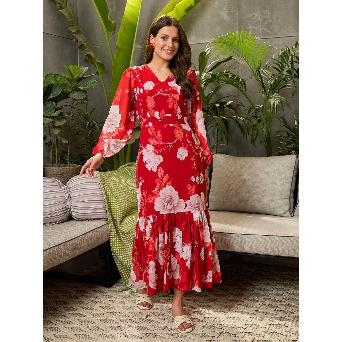 Sassafras Floral Print Balloon Sleeve Maxi Dress-women-clothing-ethnicwear-dresses-image-1