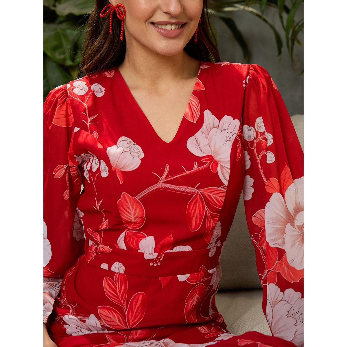 Sassafras Floral Print Balloon Sleeve Maxi Dress-women-clothing-ethnicwear-dresses-image-4