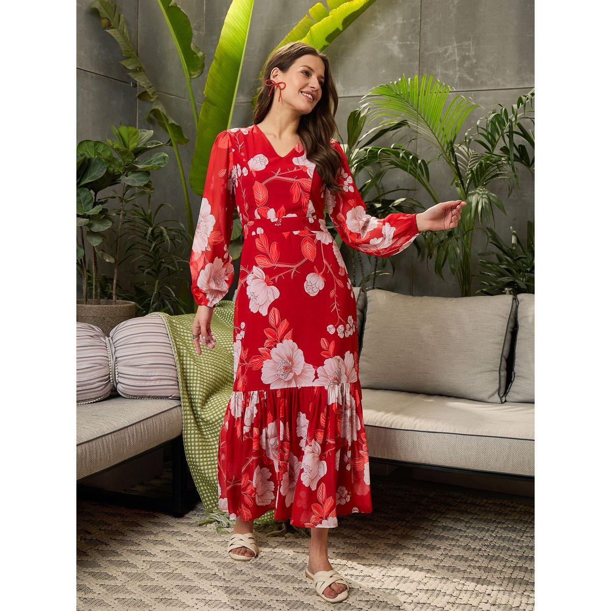 Sassafras Floral Print Balloon Sleeve Maxi Dress-women-clothing-ethnicwear-dresses-image-6