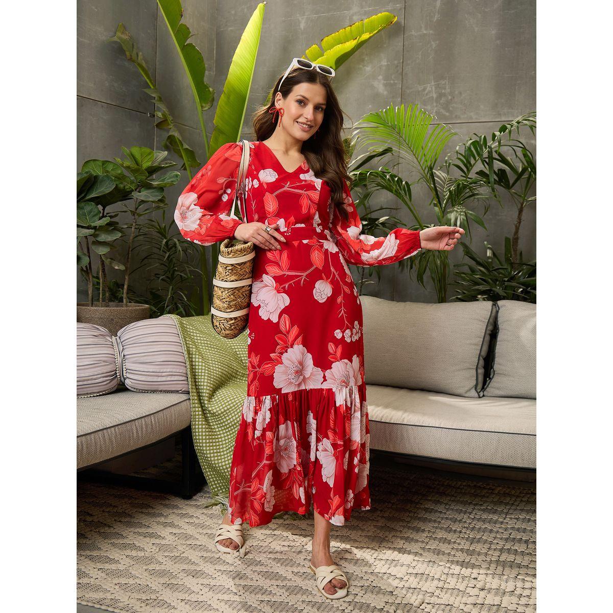 Sassafras Floral Print Balloon Sleeve Maxi Dress-women-clothing-ethnicwear-dresses-image-7
