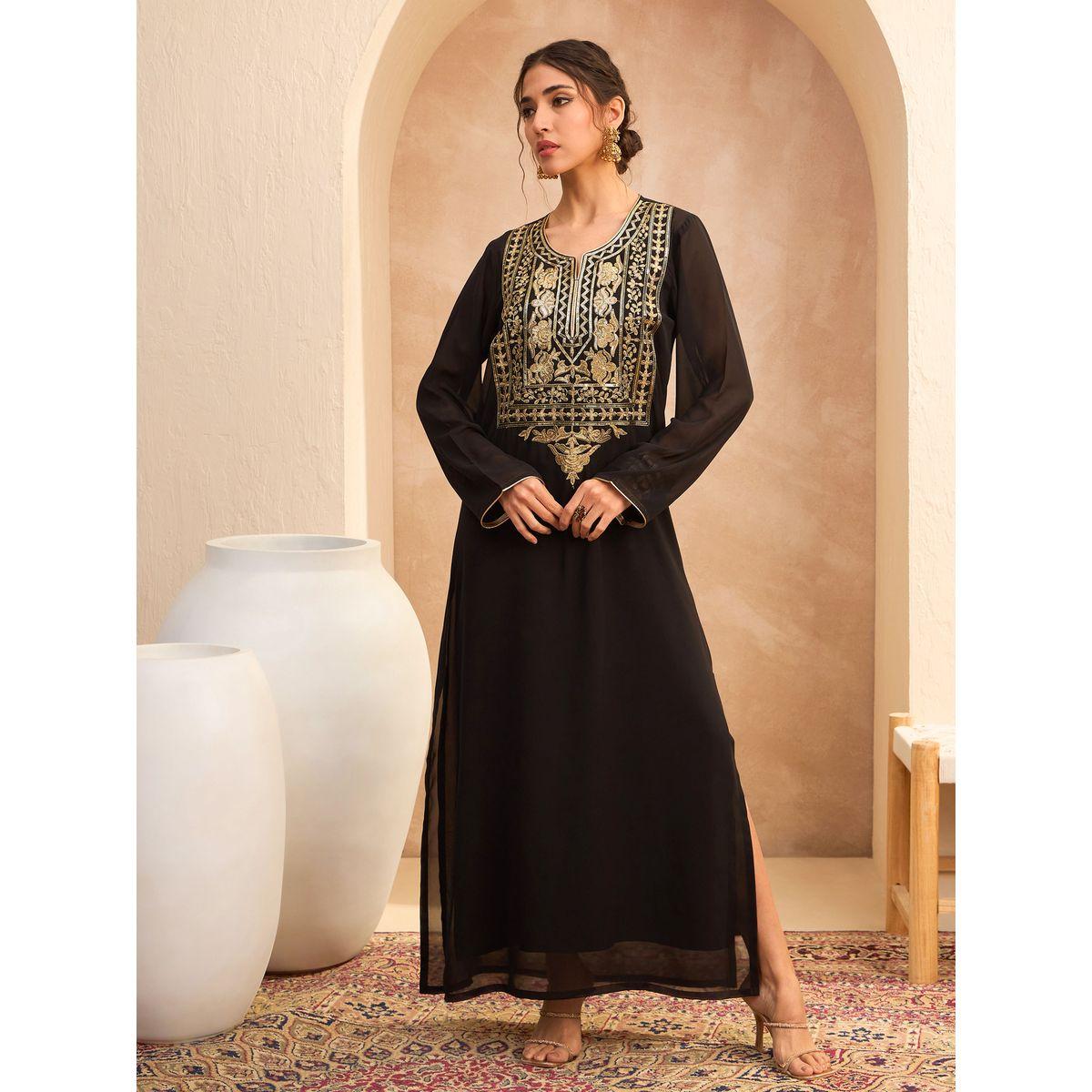 فستان بنمط عباية بتفاصيل مُنمقة-women-clothing-ethnicwear-dresses-image-1