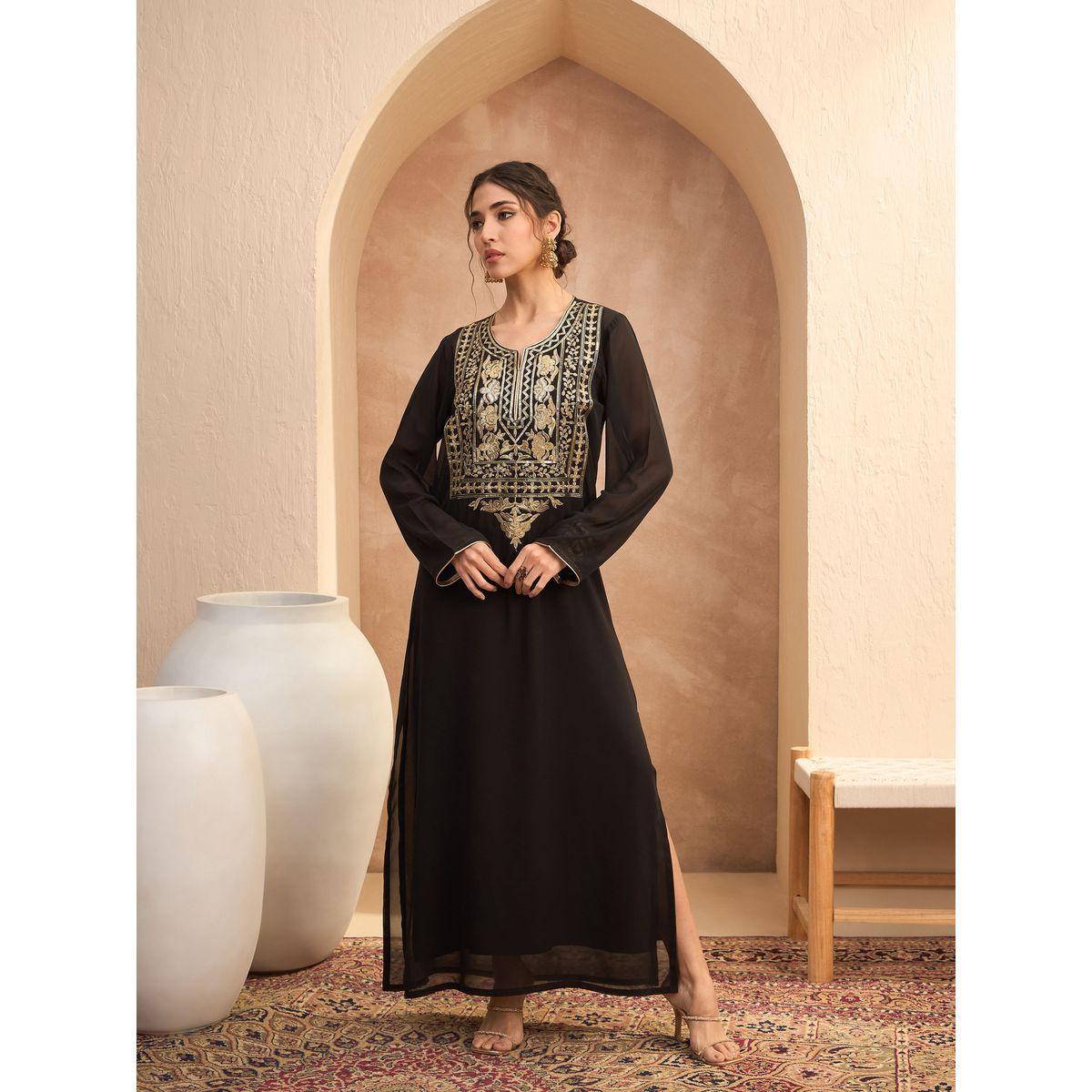 فستان بنمط عباية بتفاصيل مُنمقة-women-clothing-ethnicwear-dresses-image-2