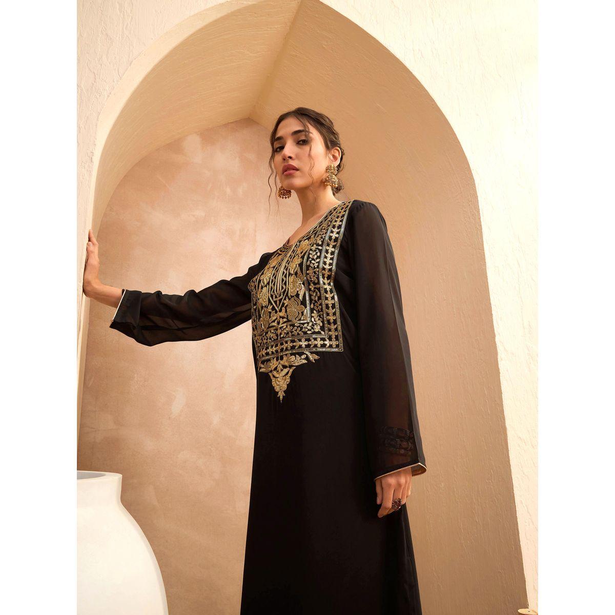 فستان بنمط عباية بتفاصيل مُنمقة-women-clothing-ethnicwear-dresses-image-3