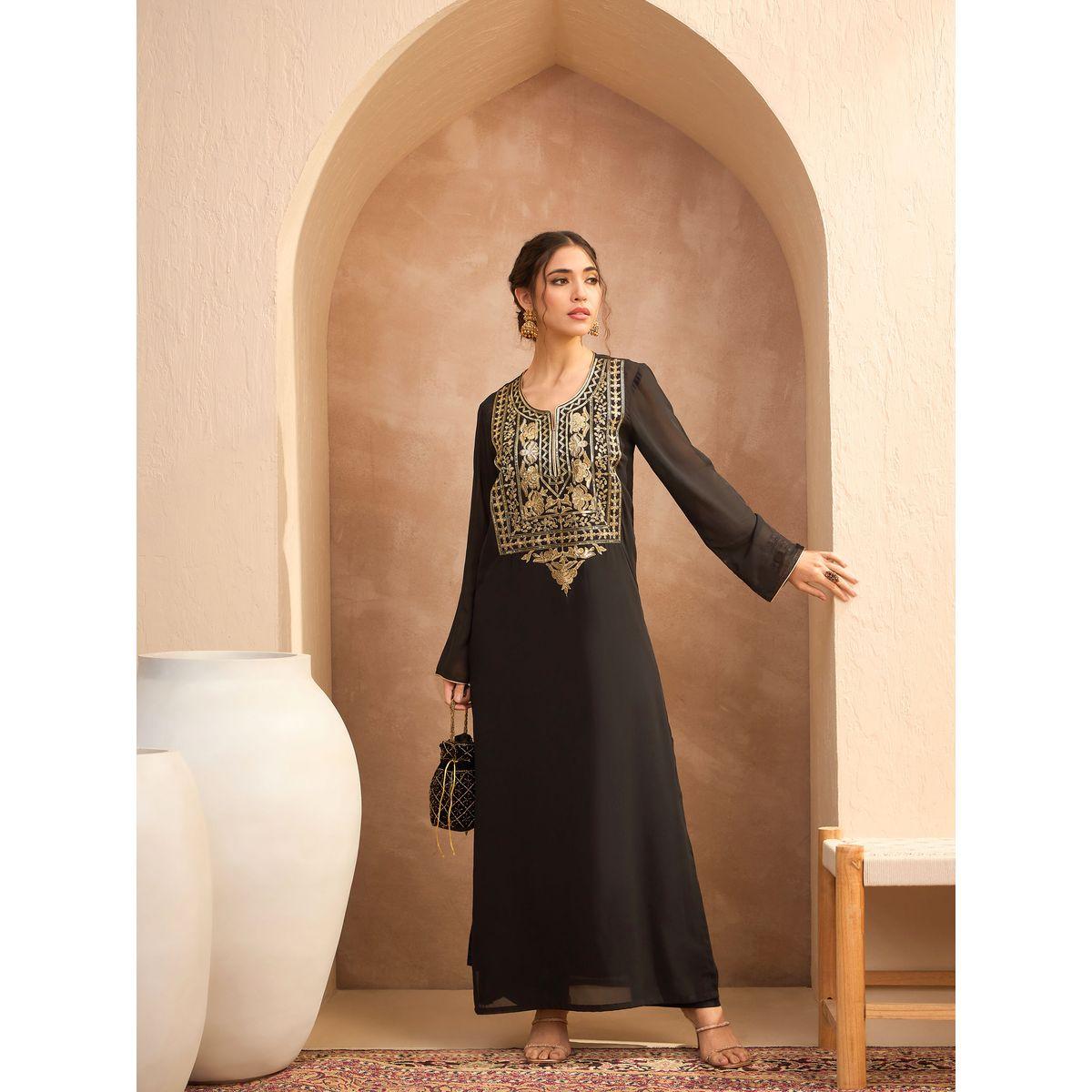 فستان بنمط عباية بتفاصيل مُنمقة-women-clothing-ethnicwear-dresses-image-7