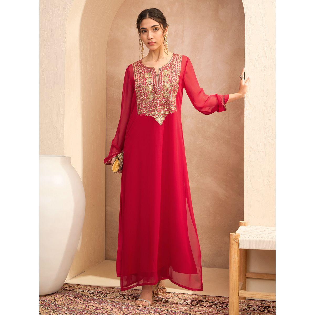 فستان بنمط عباية بتفاصيل مُنمقة-women-clothing-ethnicwear-dresses-image-1