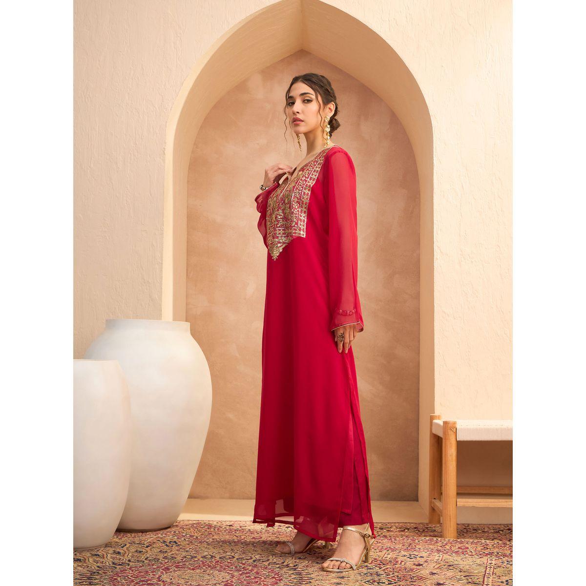 فستان بنمط عباية بتفاصيل مُنمقة-women-clothing-ethnicwear-dresses-image-4