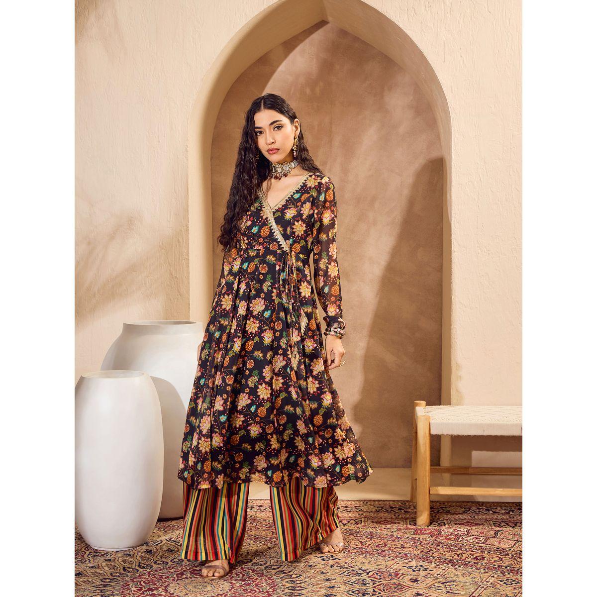 مجموعة من بنطال بالازو مع كورتا اناركالي بنمط لف-women-clothing-ethnicwear-kurtasets-image-7