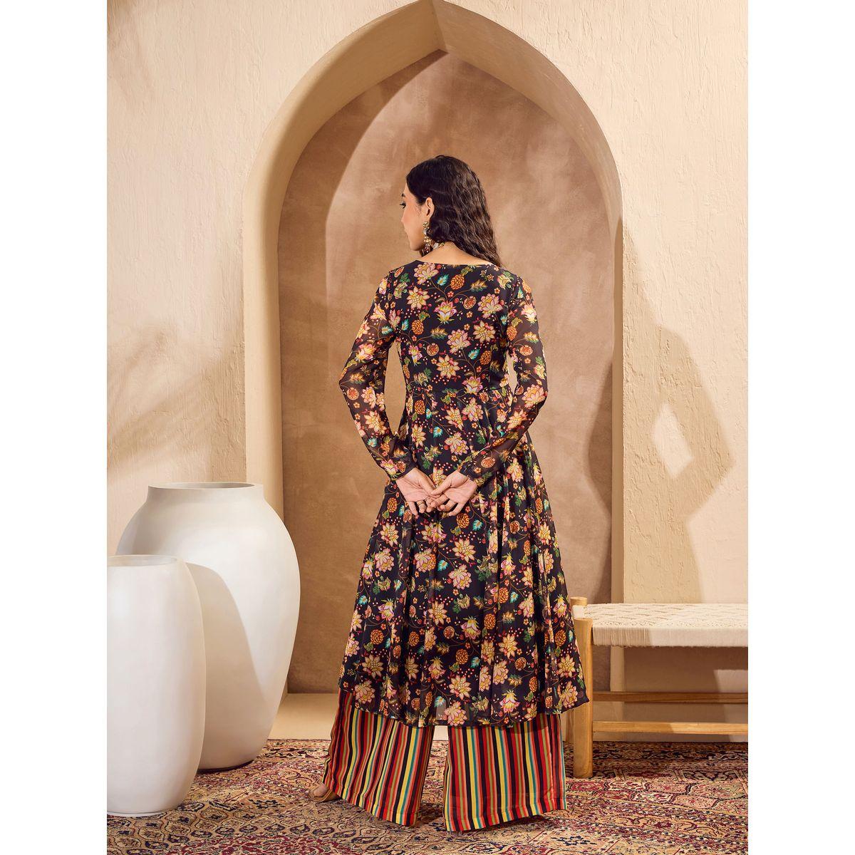 مجموعة من بنطال بالازو مع كورتا اناركالي بنمط لف-women-clothing-ethnicwear-kurtasets-image-8