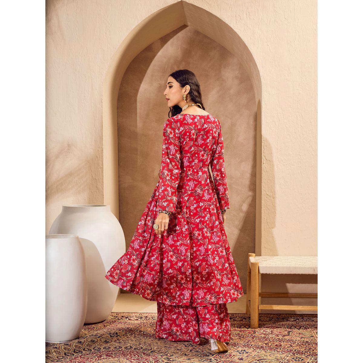 Sassafras Floral Print Wrap Anarkali Kurta with Palazzos Set-women-clothing-ethnicwear-kurtasets-image-10