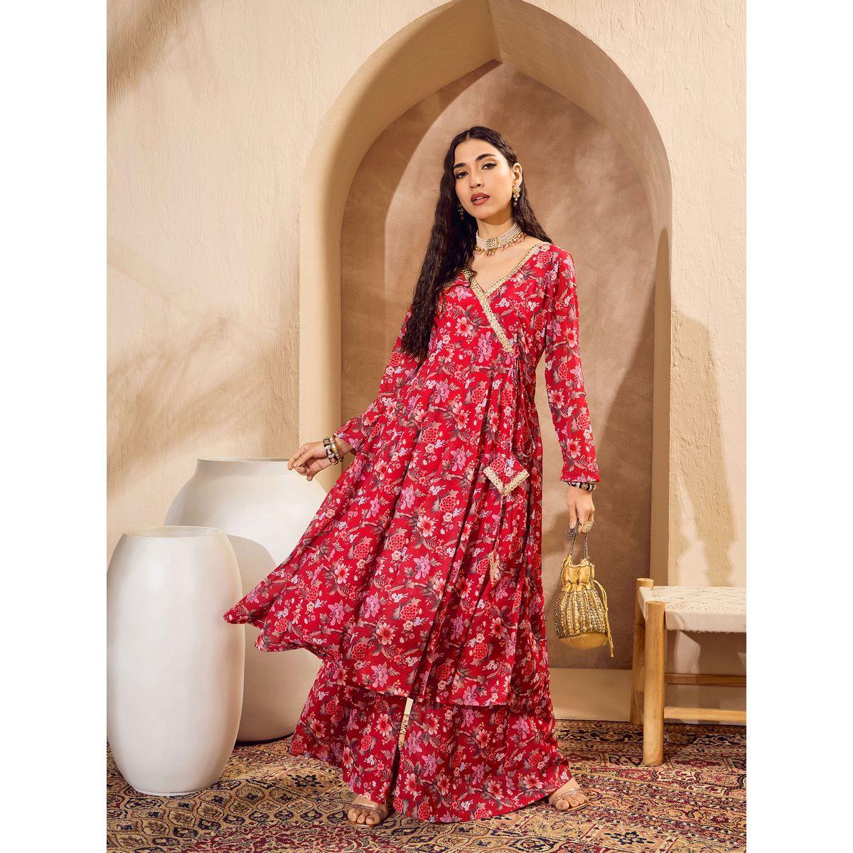 مجموعة من بنطال بالازو مع كورتا اناركالي بنمط لف-women-clothing-ethnicwear-kurtasets-image-2