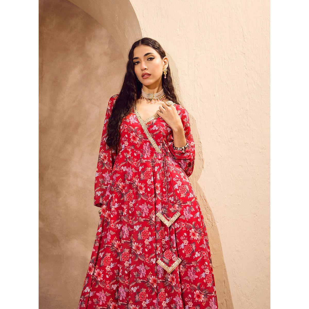 مجموعة من بنطال بالازو مع كورتا اناركالي بنمط لف-women-clothing-ethnicwear-kurtasets-image-4