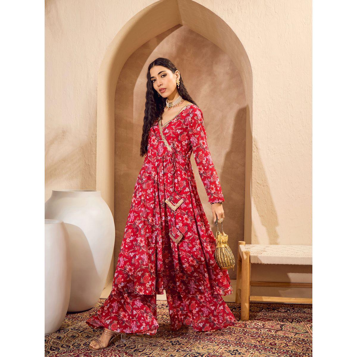 مجموعة من بنطال بالازو مع كورتا اناركالي بنمط لف-women-clothing-ethnicwear-kurtasets-image-5